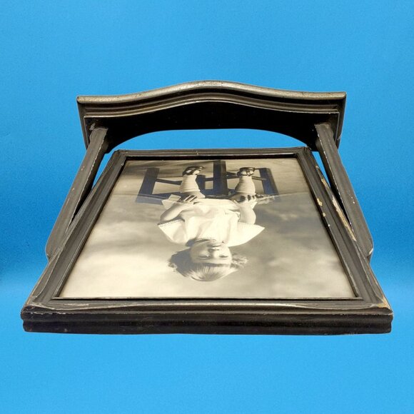 Antique Early Art Deco / Edwardian Swivel Wood Frame w/ US Sepia Girl Photo - Picture 8 of 9